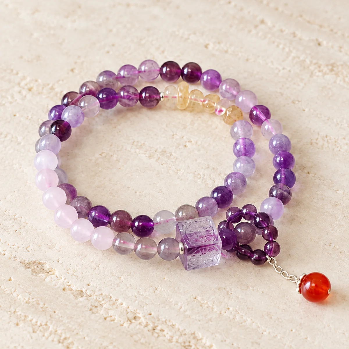 Amethyst Ember Double-Wrap Bracelet close-up