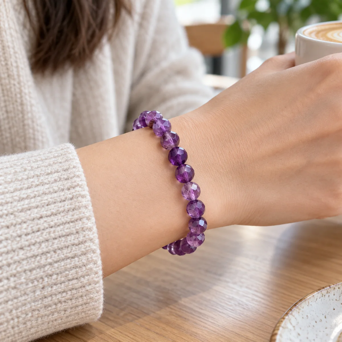 Lightcatcher Amethyst Bracelet worn on the wrist