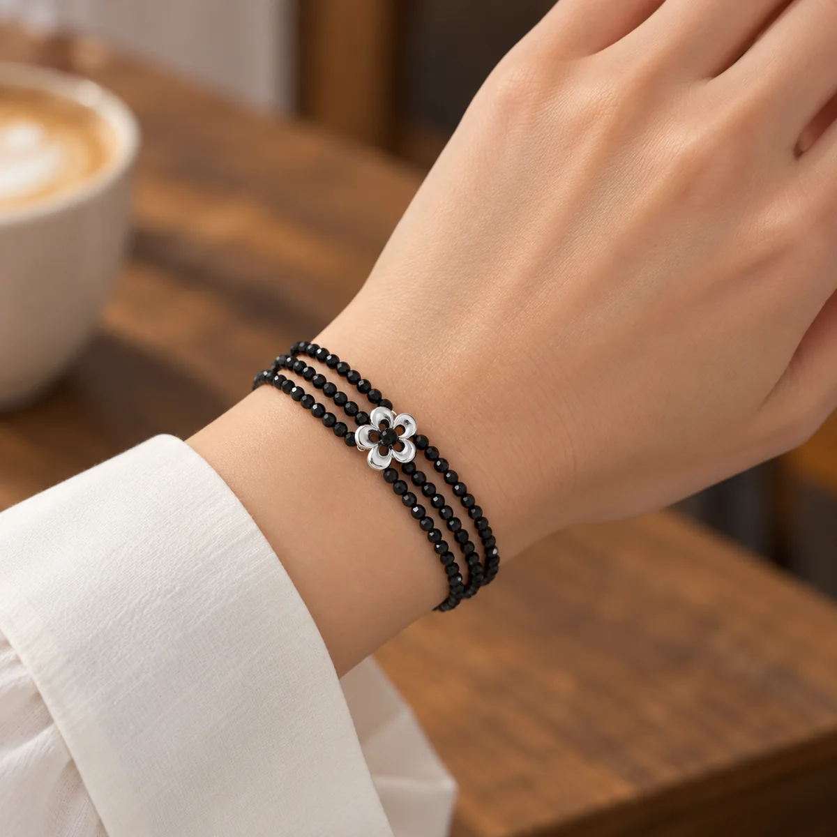 Midnight Bloom Tourmaline Bracelet worn on the wrist