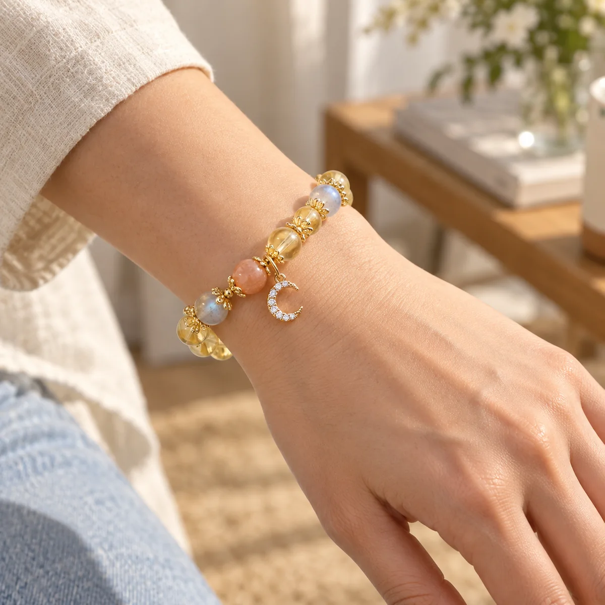 Golden Moon Citrine Bracelet worn on the wrist