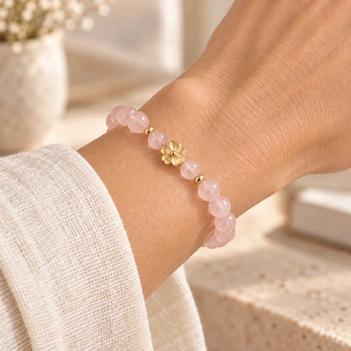 Rose Bloom Bracelet worn on the wrist