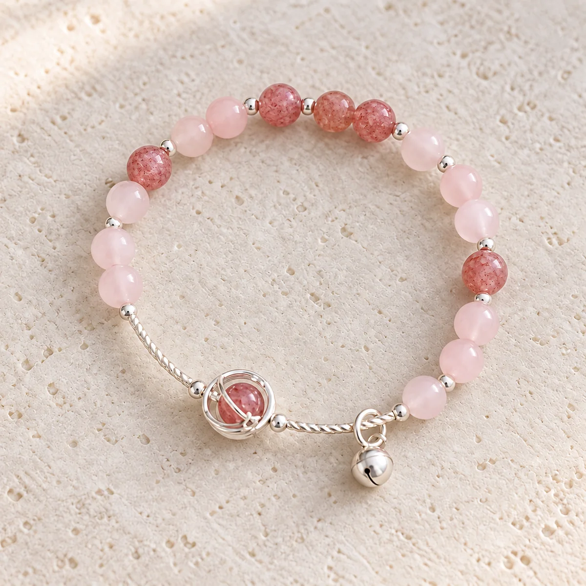 Starlight Strawberry Quartz Bracelet close-up without a star charm
