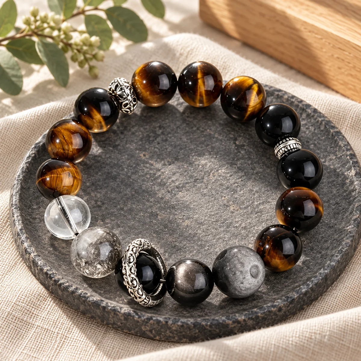 Orbit Tiger Eye Bracelet in a styled scene