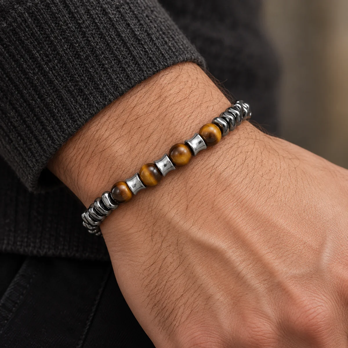 Forge Tiger Eye Bracelet worn on the wrist